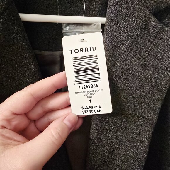 NWT Torrid Size 1 Charcoal Grey Ponte Blazer - Picture 6 of 6
